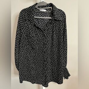 Chic Black and White Polka Dot Women's Button Down Shirt